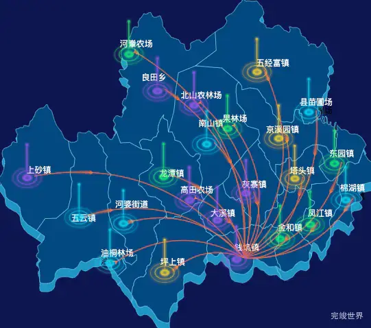 echarts揭阳市揭西县geoJson地图飞线图